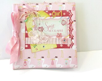 Girl newborn mini album,Scrapbooking mini photo book, Baby shower girl party gift, Square 6x6 album, Premade photo book, New Grandma gift