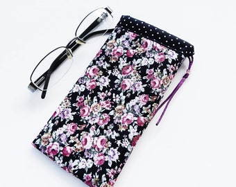 Θήκη γιά γυαλιά μαύρη φλοράλ    Ηandmade floral case