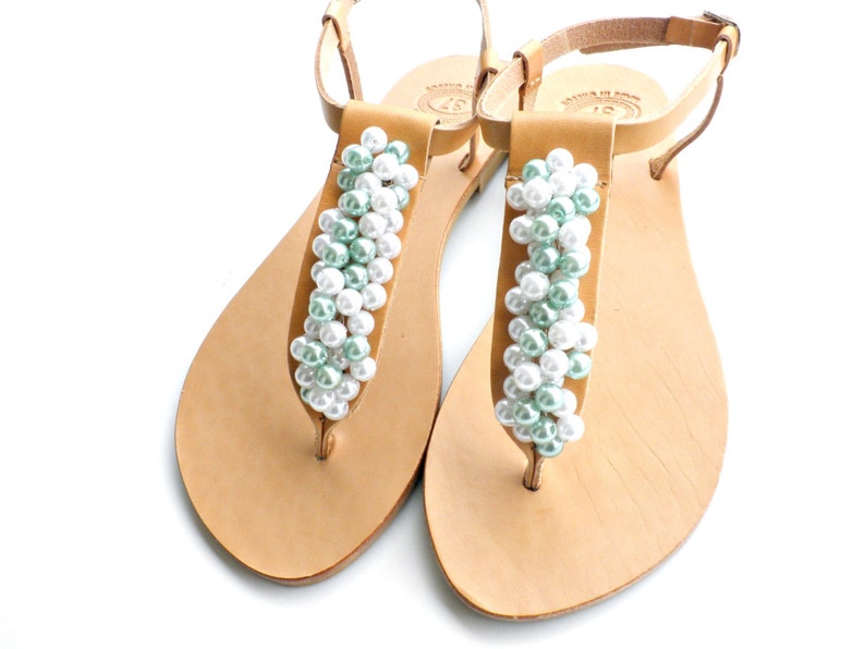 flat leather sandals with pearls