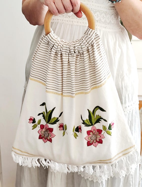 Upcycled Vintage Embroidery Tote Bag, Greek Handmade Boho Bag - Etsy