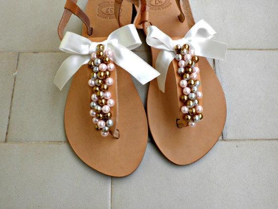 Sandalias de boda Perlas sandalias Perlas rosas de oro y | Etsy España