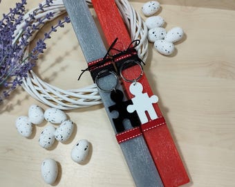 Greek Easter Candles Set, Red and Grey, Puzzle Keychain