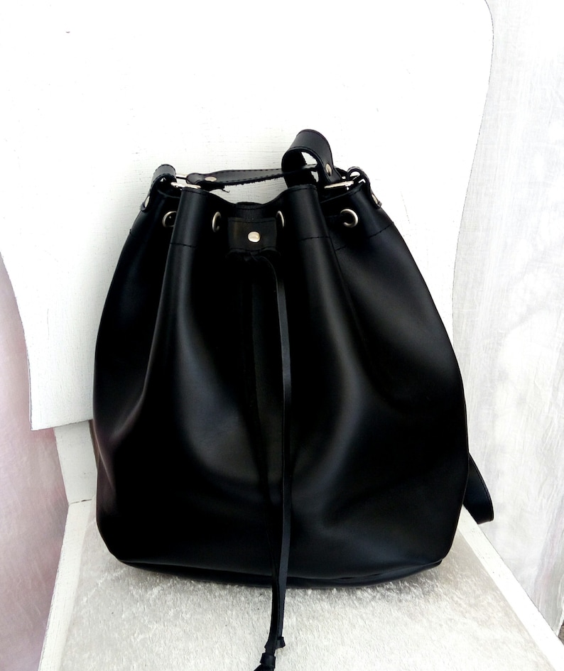 Black Leather Bag Greek Bucket Bag Leather Bucket Bag Greek Etsy Canada