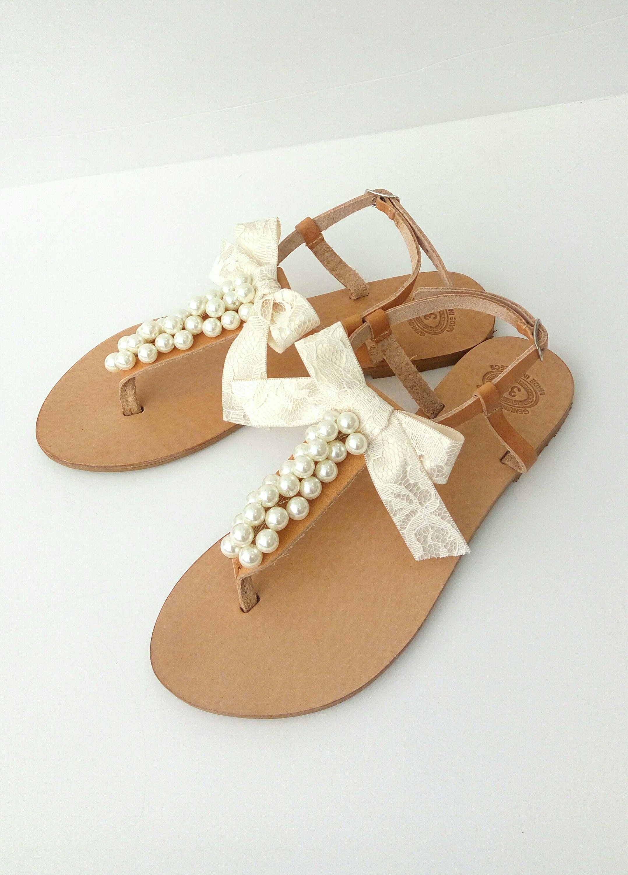 Wedding pearl sandals, Bridal ivory pearls sandals, Greek leather ...