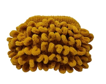 Yellow mustard clutch bag, Fluffy knitted purse, Yellow puffy bag, Girly bag, Fluffy mustard Handmade Envelope Bag, Fashion trend bag