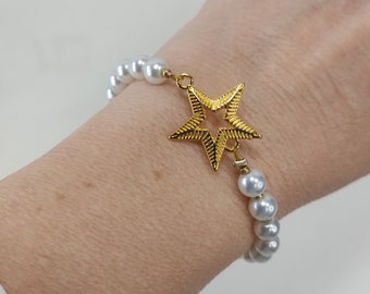 Βραχιόλι με επίχρυσο αστέρι και πέρλες  /  Pearl bracelet with gold star
