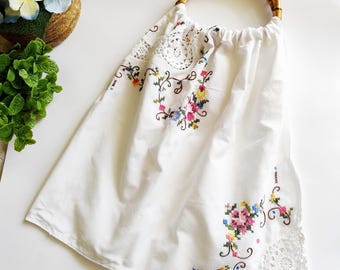 Tote handmade bag from old embroidery tablecloth, Greek upcycled eco friendly gift for her