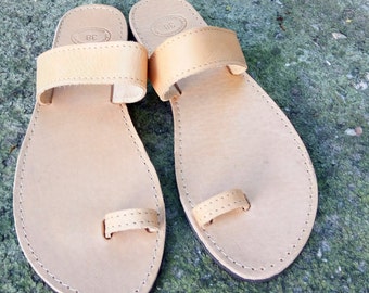 Handgefertigte Leder Zehenring Sandalen, Altgriechischer Stil