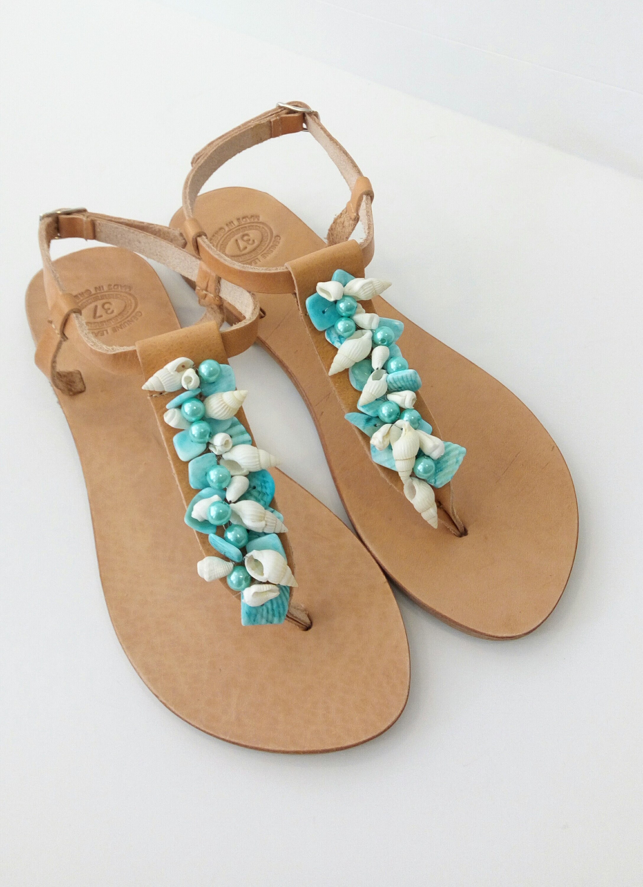 turquoise and white sandals