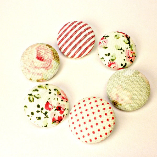 Pink 6 fabric covered buttons 22mm 7/8 inches- Fabric sewing buttons -Floral,strip polka dots fabric buttons-red,pink,green covered buttons