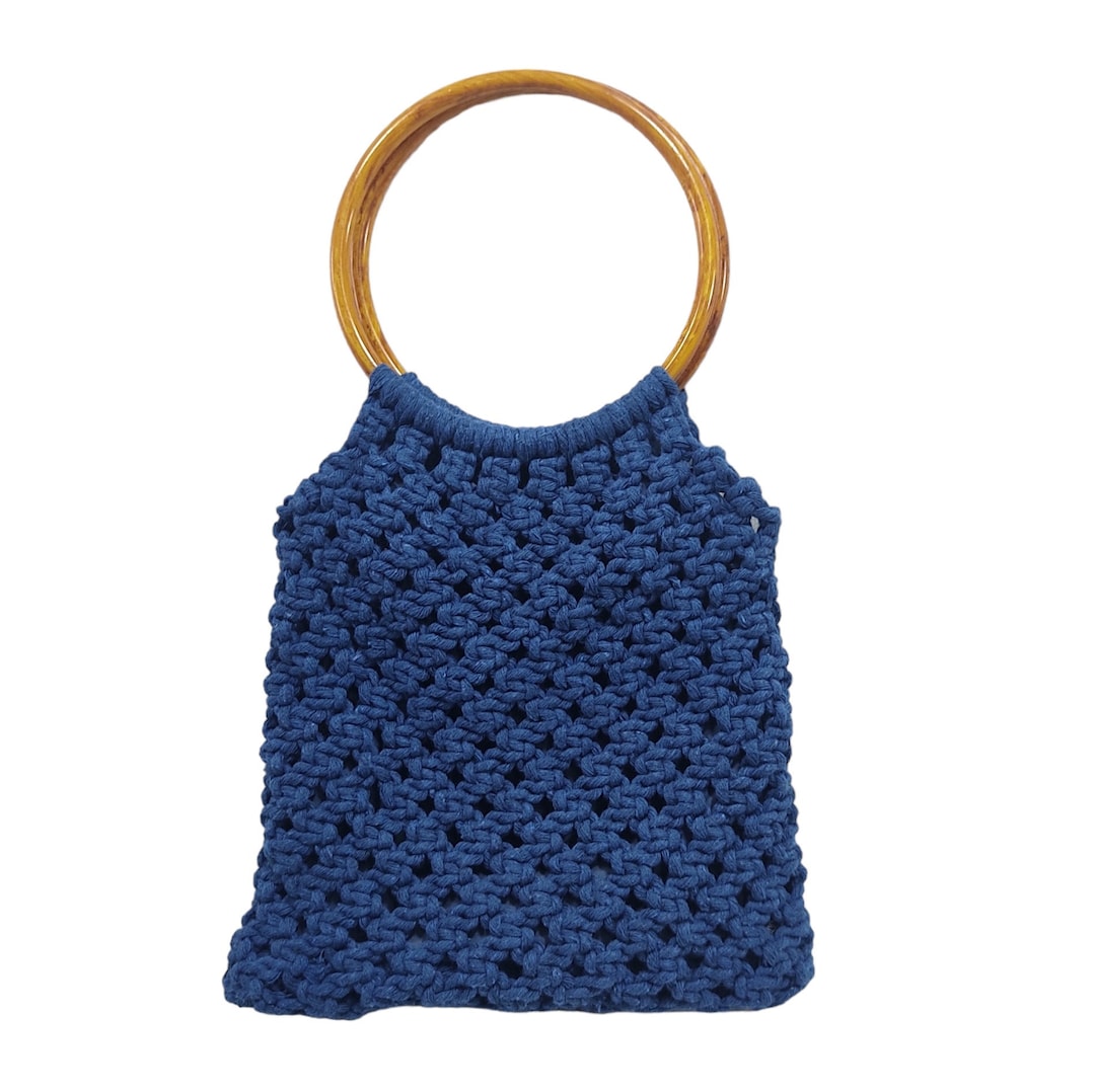 Blue Handle Bag Handmade Macrame Bag Deep Blue Handle Bag Beach Bag Blue Handle Bag Handmade Macrame Bag Deep Blue Handle Bag Beach Bag