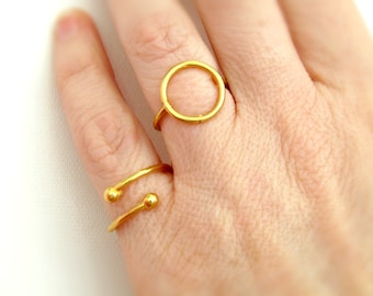 Gold plated ring with balls, Adjustable ring, Simple ring, Minimalist ring, Everyday jewelry