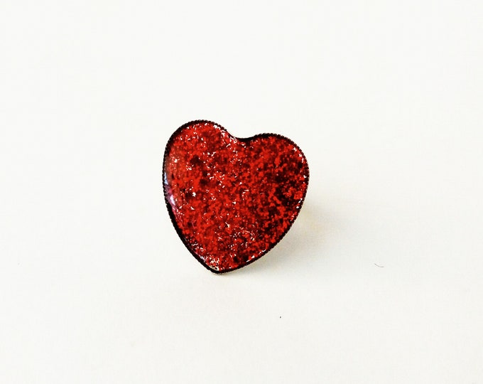 Featured listing image: Δαχτυλίδι καρδιά με κόκκινο γκλίτερ / Red Heart ring