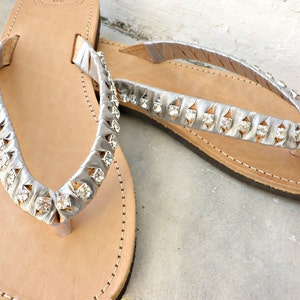 Wedding sandals- Greek leather sandals - Rhinestones crystal and satin ribbon flip flops,Bridesmaids shoes,Summer sandals
