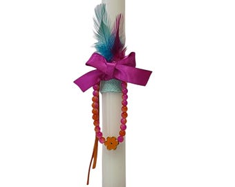 Greek Pascha candle lambada with beaded bracelet, Orthodox Easter candle, Lambada for girls, Greek Orthodox Pascha candle with jewelry