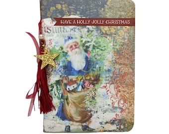 Vintage Christmas journal, Christmas in July journal, December daily, Santa journal, Handmade blue Christmas notebook, Christmas gift