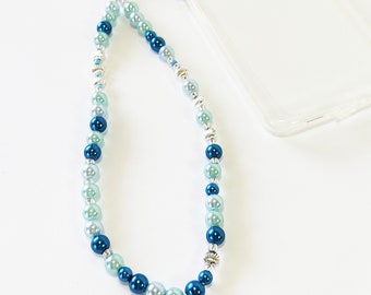 Blue phone strap, Phone beaded bracelet, Phone jewelry, Beaded blue phone string, Handmade phone accessories, Gift for her