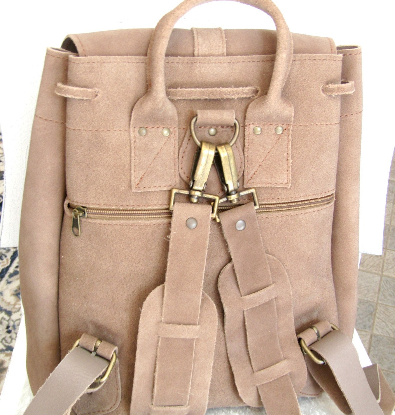 Suede leather backpack / Σουέτ σακίδιο πλάτης