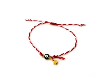 Βραχιόλι Μάρτης με ματάκι και επίχρυσο λουλούδι  ΒΜ1/ Evil eye Red and white bracelet