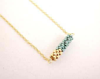 Turquoise gold beaded bar necklace  Minimalist necklace  Gift for her  Holiday gift under 25