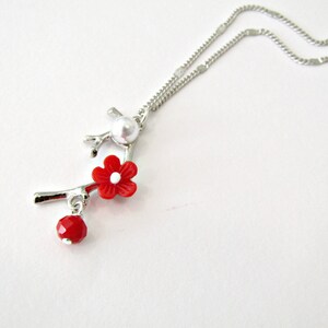 Silver branch with red flower necklace, Silver chain necklace ,Blossom necklace, Flower necklace, Red flower necklace, Valentine's day gift image 5