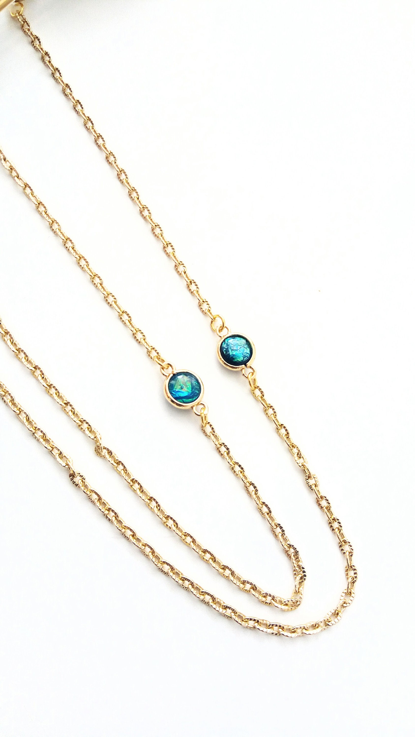 Sunglasses gold chain, Glasses chain necklace, Eyeglasses gold chain with emerald green, Laces
