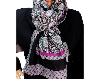 Φαρδύ φουλάρι με λαχούρια μωβ μαύρο  / Large scarf black purple