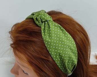 Στέκα με κόμπο πράσινο πουά   / Green polkadots headband