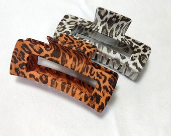 Animal print orange leopard acrylic hair claw clip, Black white Hair Claw Clip for Thick Hair, Large Rectangle hair clip, Gift for Her