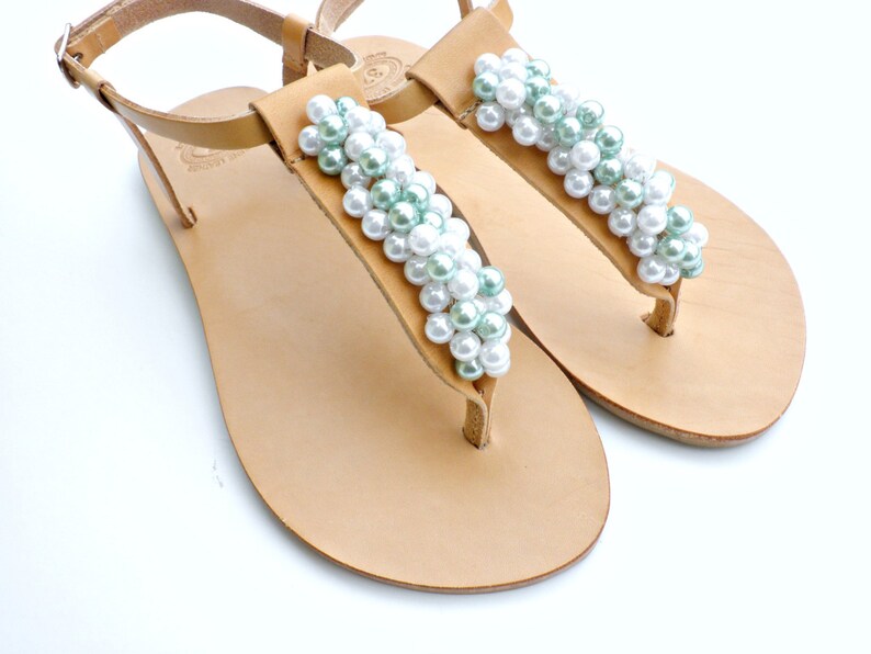 flat leather sandals with pearls