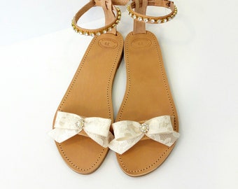 Wedding sandals, Bridal shoes, Rhinestones sandals, Luxury decorated sandals, beach party sandals, Greek leather sandals, Summer shoes