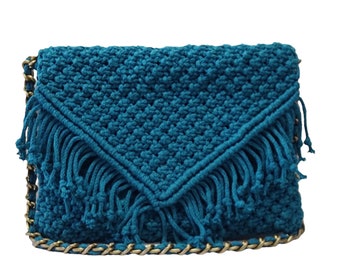 Μπλε πετρόλ μακραμέ τσάντα  /  Blue macrame bag