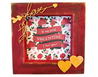 Red wooden Valentine s day Love sign Romantic Love Decor, Anniversary gift for lovers