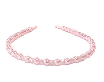 Στέκα στεφάνι με ροζ πέρλες και χάντρες/ Pearl wedding Headband,