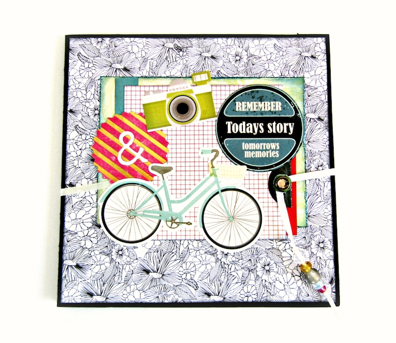 Accordion mini album Ready to ship Memories Photo book Premade pages Gift for her Bicycle album Scrapbook mini album Handmade album