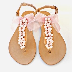 Pink pearls sandals Wedding sandals Pearl sandals Greek sandals Bridesmaids sandals Bridal party sandals Pink pearls sandals  Greek sandals