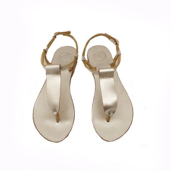 Silver Strap Leather Sandals, Greek Leather Sandals, Luxury T