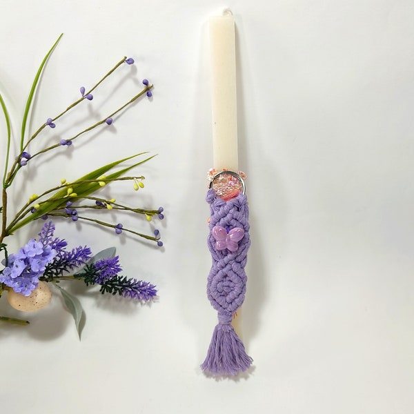 Greek Easter candle, Orthodox easter lampada, Purple macrame keychain, Candle Decoration, Unique easter gift, Traditional Greek lampades