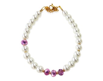 Βραχιόλι με πέρλες και μωβ  χάντρες   /  Pearl lilac beaded bracelet