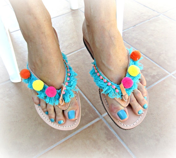 Turquoise fringe shop sandals