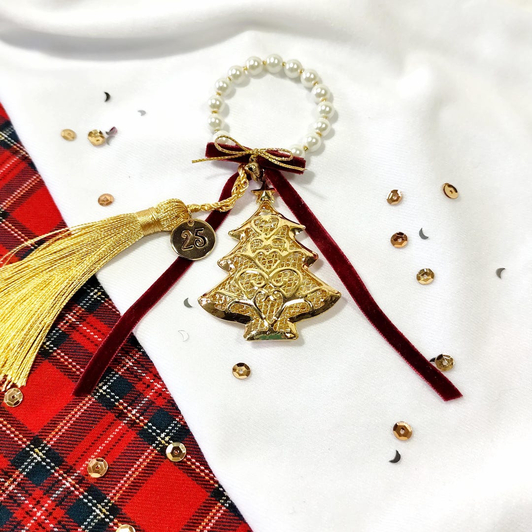 Gold Christmas Tree With Pearls and Gold Tassel, Greek Handmade Gouri