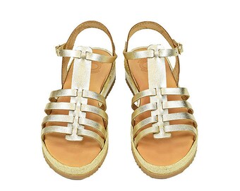Gladiator gold sandals, Greek leather sandals, Εspadrille platform sandals, Gold sandals ,Greek leather sandals  Comfortable shoes