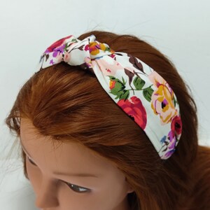Floral knotted headband, Handmade cotton turban, Colorful romantic headband, Knot headband for woman, Floral hair band, Gift for her
