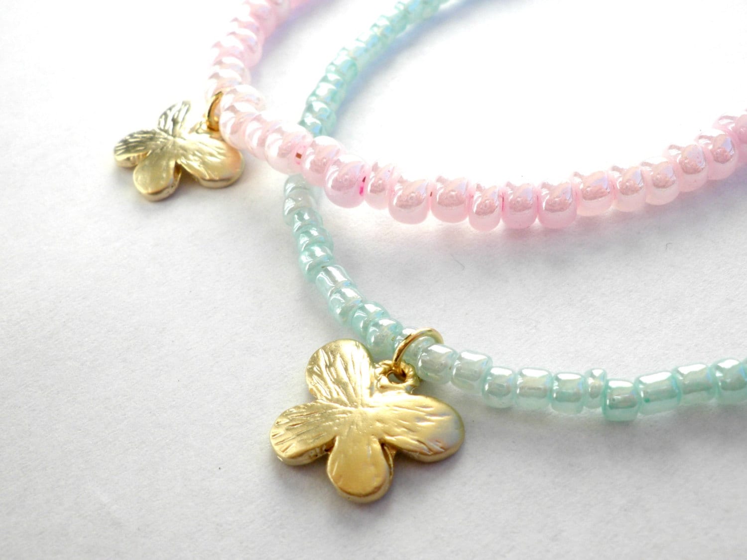 Butterfly beaded bracelets Pastel bracelet Gold charm bracelet
