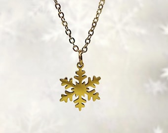 Gold steel snowflake necklace, Minimalist winter jewelry, Festive snowflake necklace, Gold Gift for her,