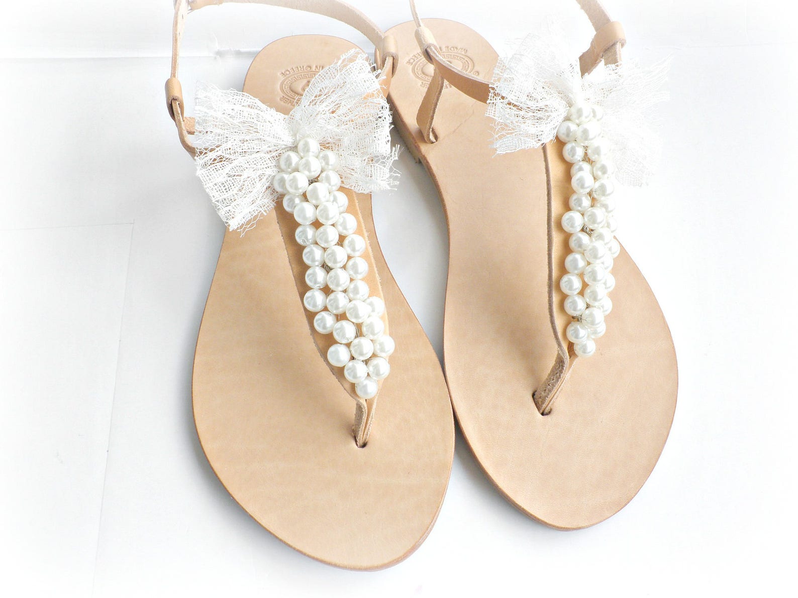 tan sandals with pearls