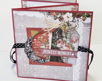 Handmade Scrapbook Mini Photo Album, Romantic Red & Grey