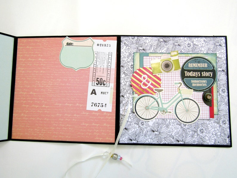 Accordion mini album Ready to ship Memories Photo book Premade pages Gift for her Bicycle album Scrapbook mini album Handmade album