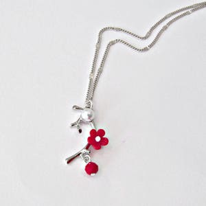 Silver branch with red flower necklace, Silver chain necklace ,Blossom necklace, Flower necklace, Red flower necklace, Valentine's day gift image 4