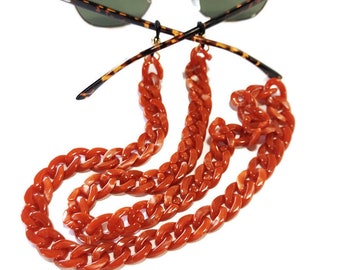 Orange coral sunglasses chain, Flat acrylic tortoiseshell chain, Coral orange glasses chain, Laces for sunglasses Eyeglasses holder necklace